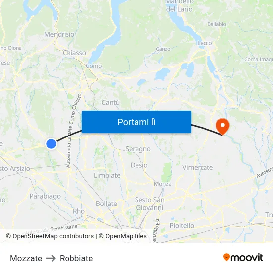 Mozzate to Robbiate map