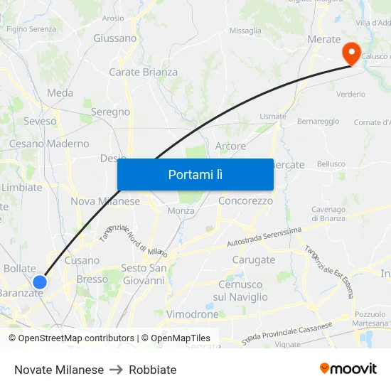 Novate Milanese to Robbiate map