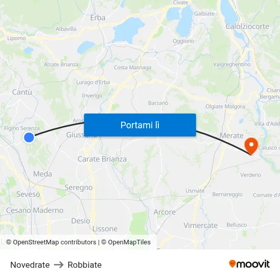 Novedrate to Robbiate map