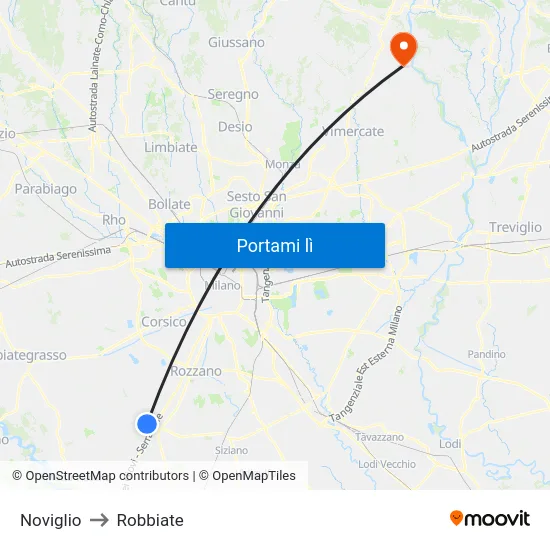 Noviglio to Robbiate map