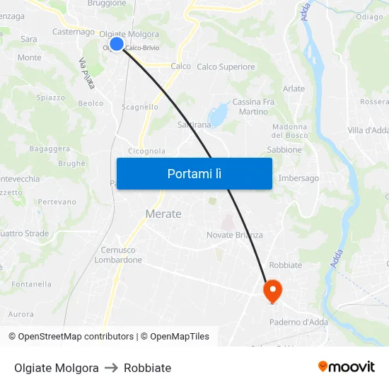 Olgiate Molgora to Robbiate map