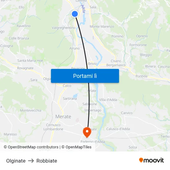 Olginate to Robbiate map