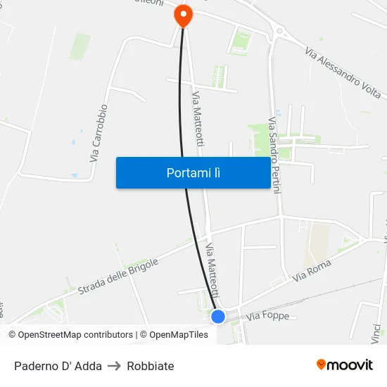 Paderno D' Adda to Robbiate map