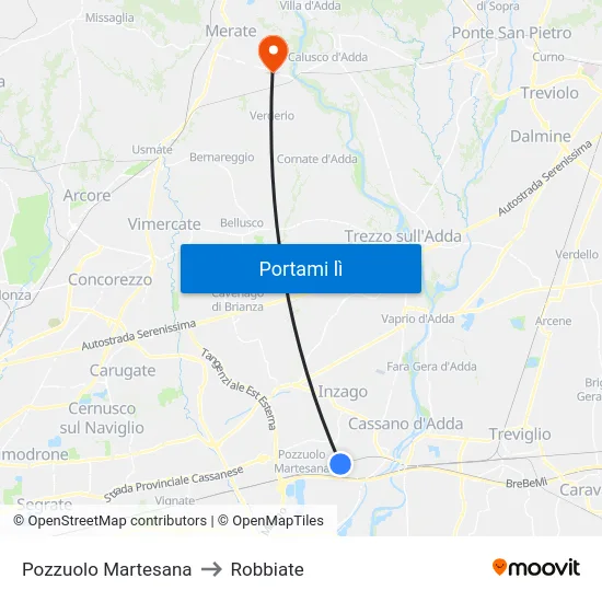 Pozzuolo Martesana to Robbiate map