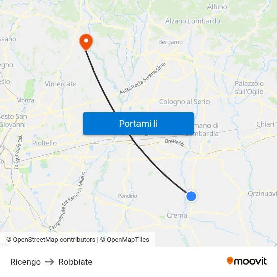 Ricengo to Robbiate map