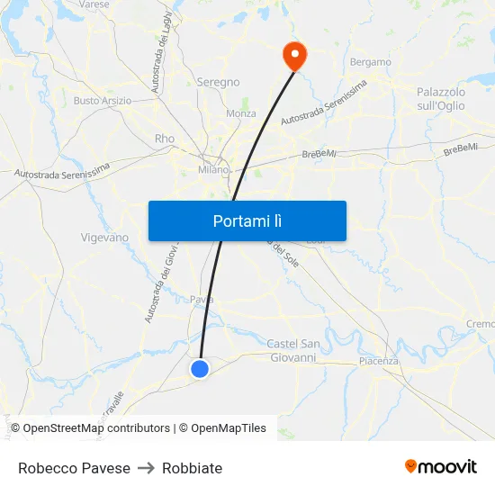 Robecco Pavese to Robbiate map