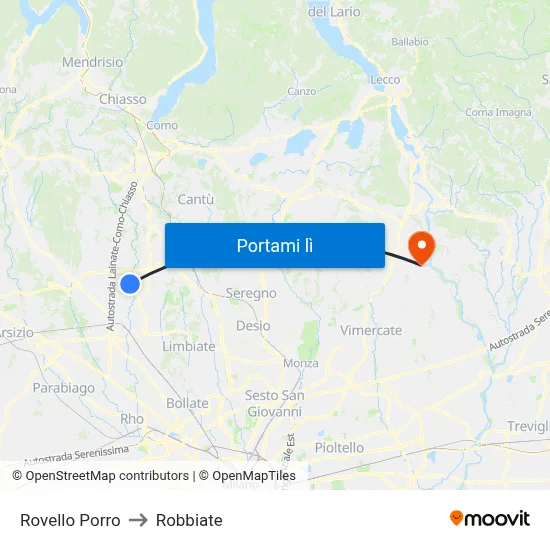 Rovello Porro to Robbiate map