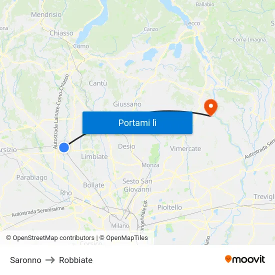 Saronno to Robbiate map