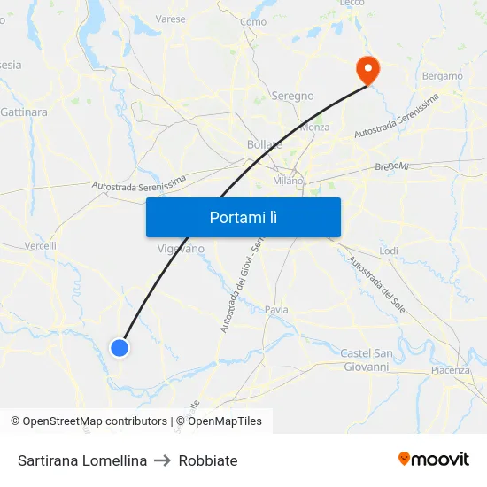 Sartirana Lomellina to Robbiate map