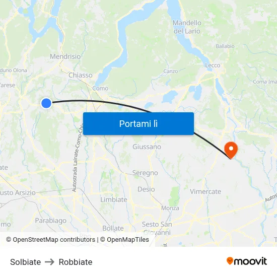Solbiate to Robbiate map