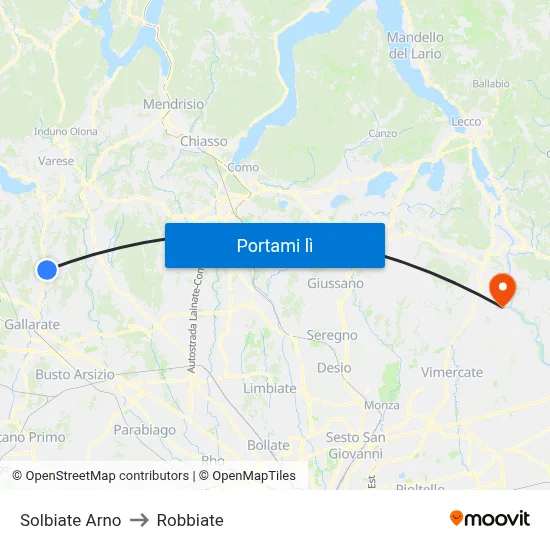 Solbiate Arno to Robbiate map