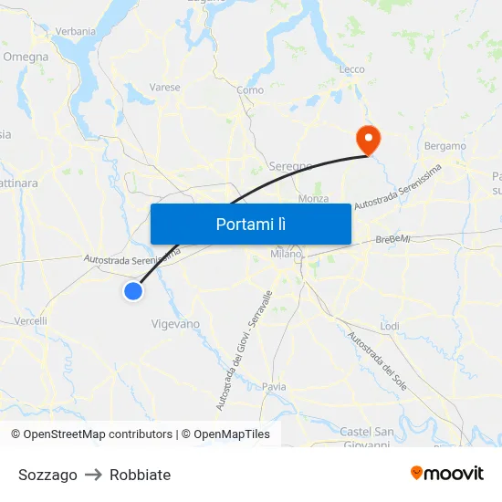 Sozzago to Robbiate map