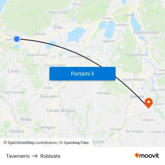 Tavernerio to Robbiate map