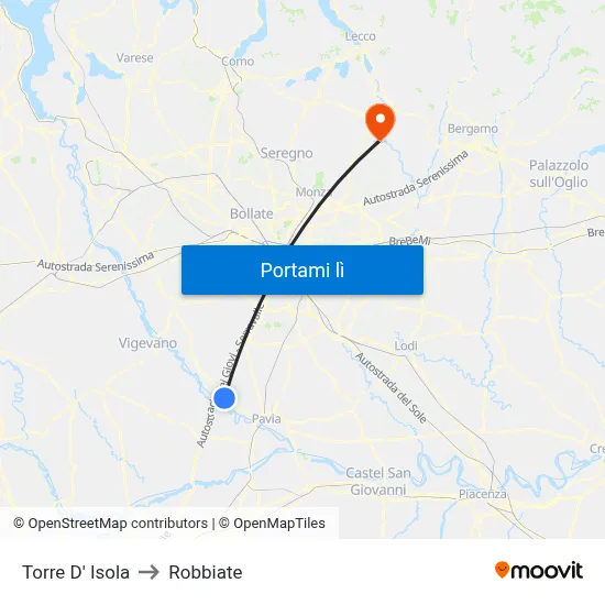 Torre D' Isola to Robbiate map