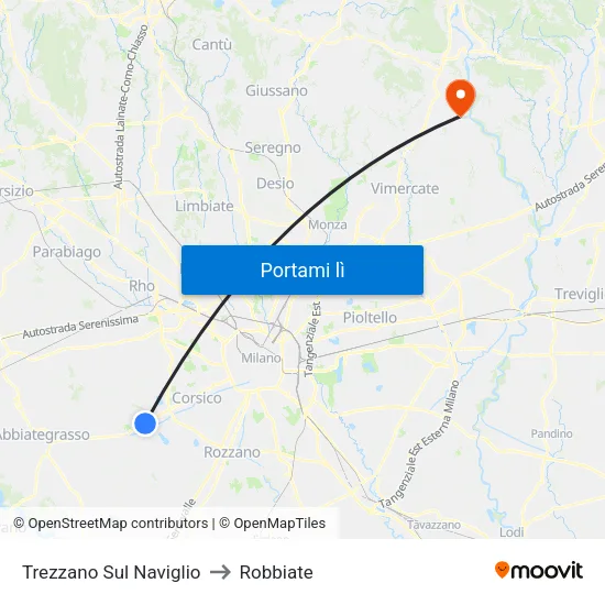 Trezzano Sul Naviglio to Robbiate map