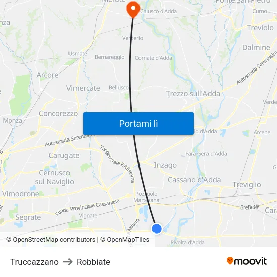 Truccazzano to Robbiate map
