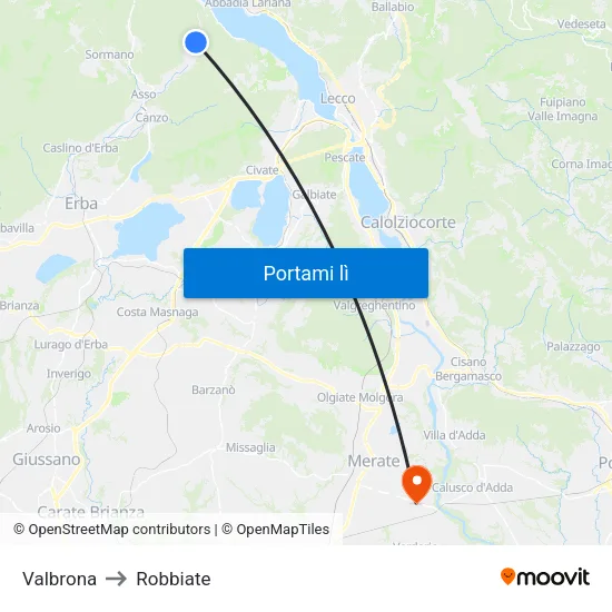 Valbrona to Robbiate map