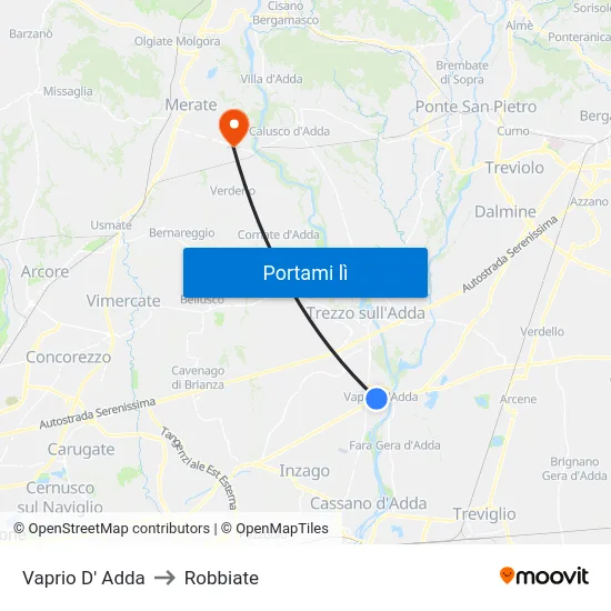 Vaprio D' Adda to Robbiate map