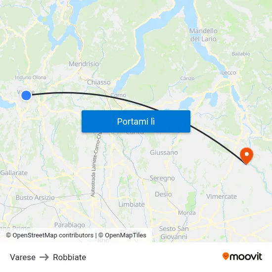 Varese to Robbiate map