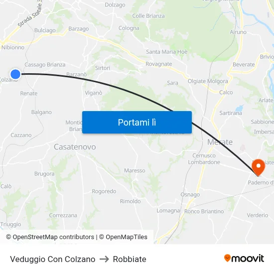Veduggio Con Colzano to Robbiate map