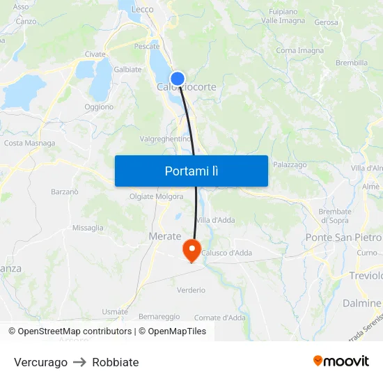 Vercurago to Robbiate map
