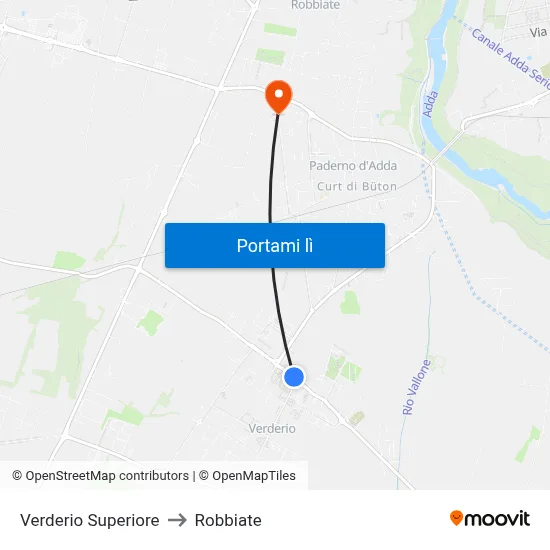 Verderio Superiore to Robbiate map