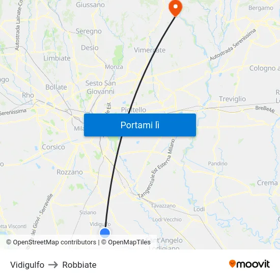 Vidigulfo to Robbiate map