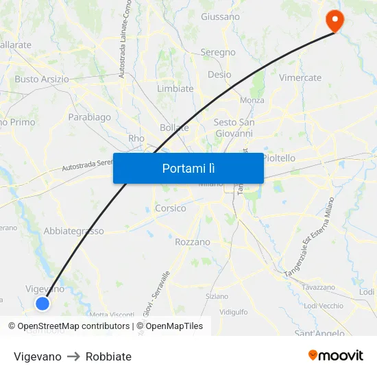 Vigevano to Robbiate map