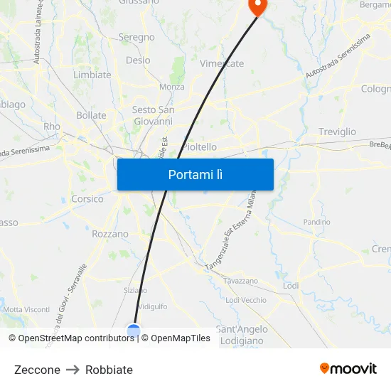 Zeccone to Robbiate map