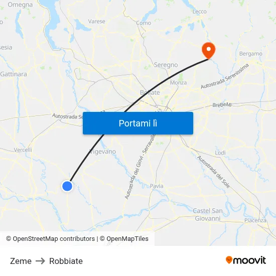 Zeme to Robbiate map