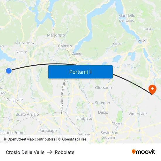 Crosio Della Valle to Robbiate map