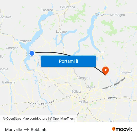 Monvalle to Robbiate map