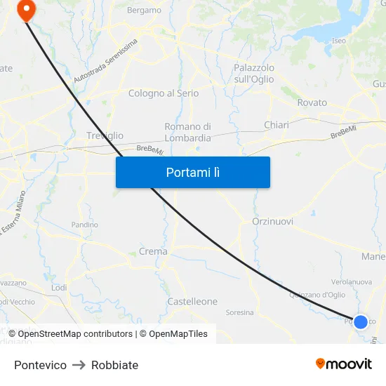 Pontevico to Robbiate map