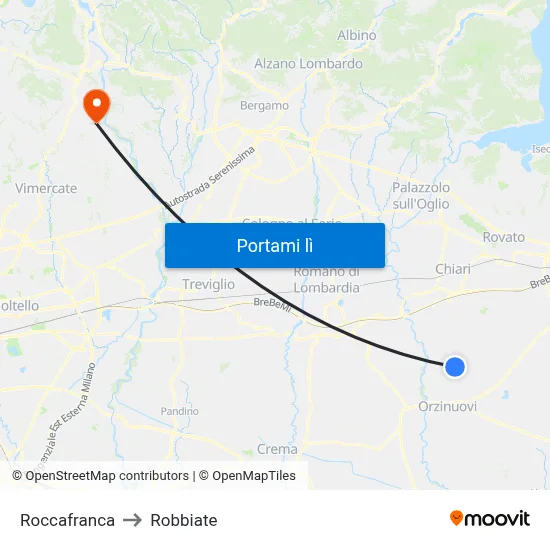 Roccafranca to Robbiate map