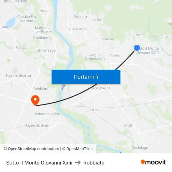 Sotto Il Monte Giovanni Xxiii to Robbiate map