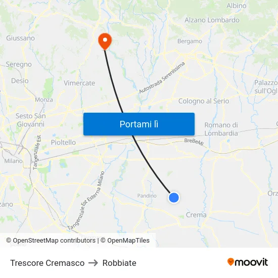 Trescore Cremasco to Robbiate map