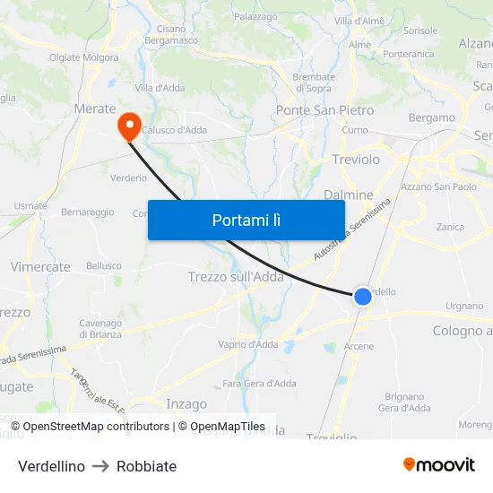 Verdellino to Robbiate map