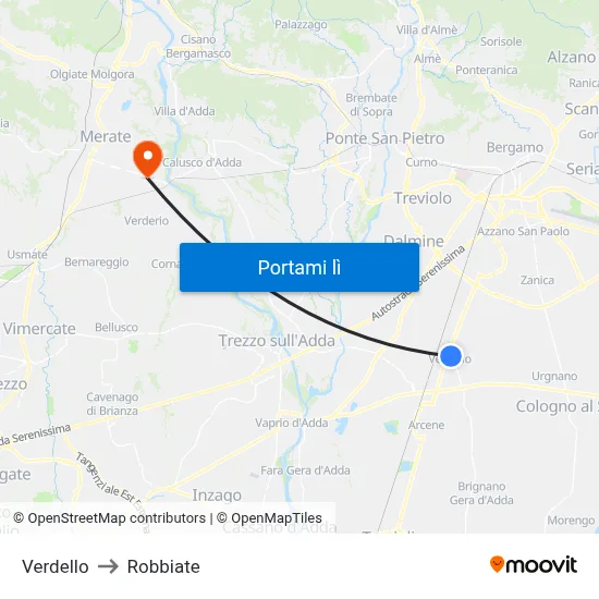 Verdello to Robbiate map