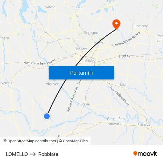 LOMELLO to Robbiate map