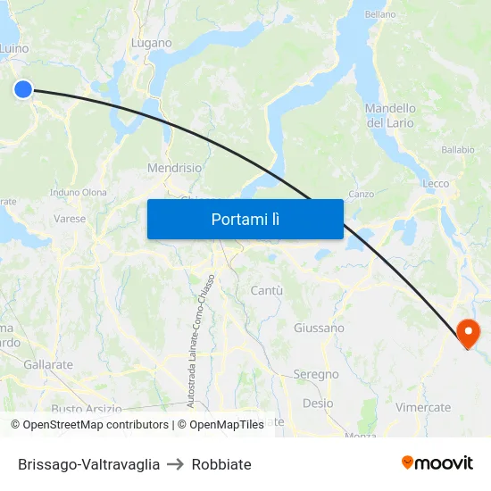 Brissago-Valtravaglia to Robbiate map