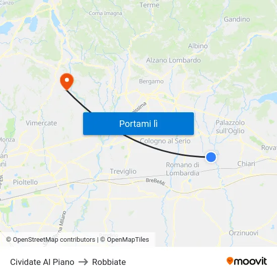 Cividate Al Piano to Robbiate map