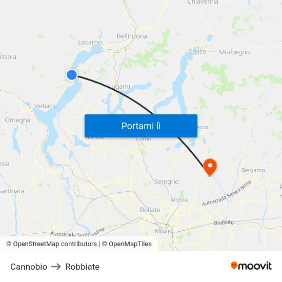 Cannobio to Robbiate map
