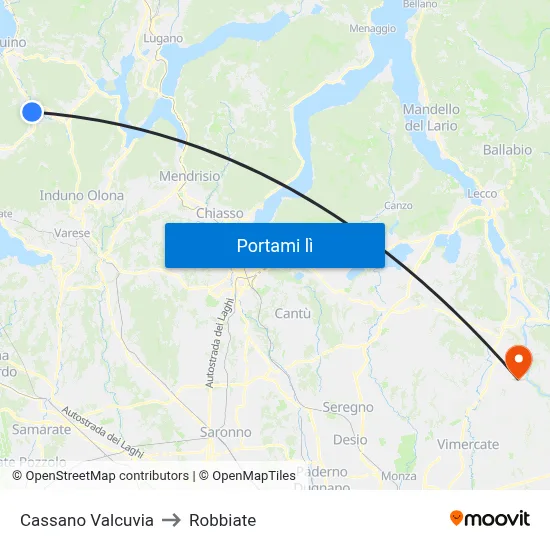Cassano Valcuvia to Robbiate map