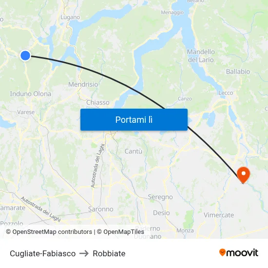 Cugliate-Fabiasco to Robbiate map