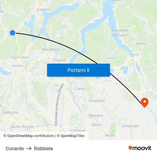 Cunardo to Robbiate map