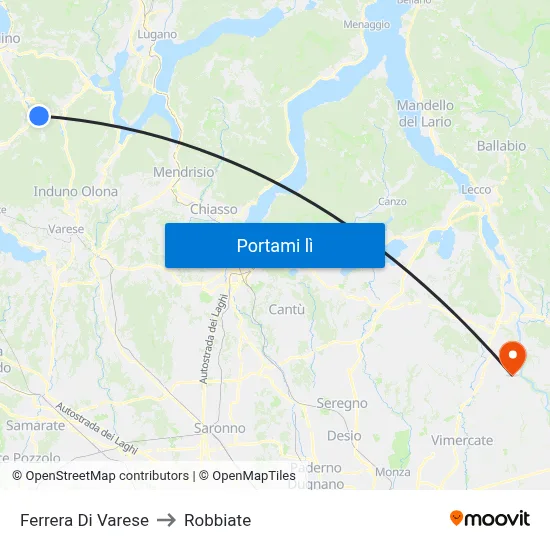 Ferrera Di Varese to Robbiate map
