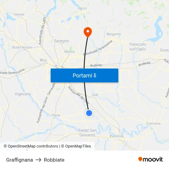 Graffignana to Robbiate map