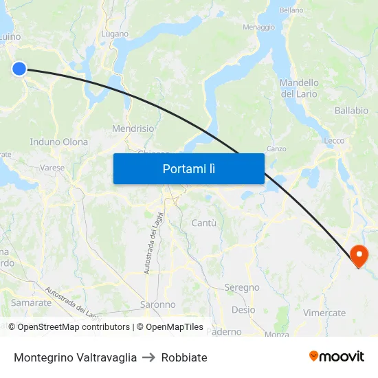 Montegrino Valtravaglia to Robbiate map
