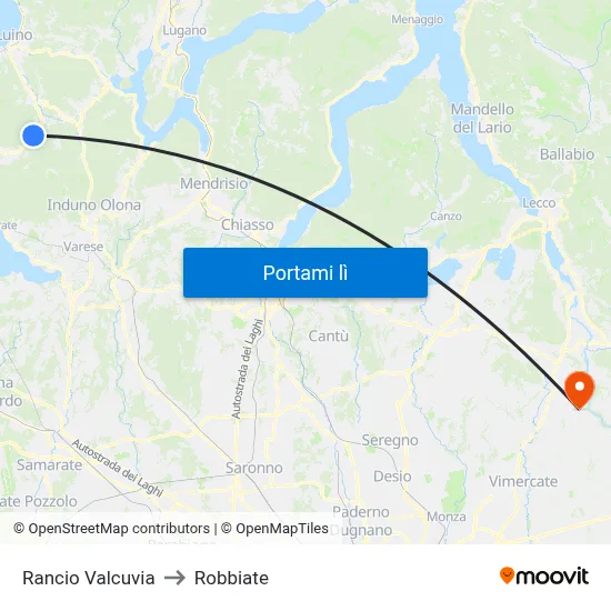 Rancio Valcuvia to Robbiate map