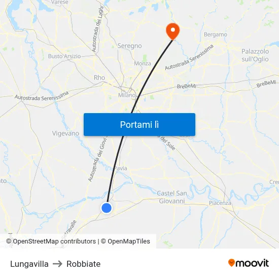 Lungavilla to Robbiate map